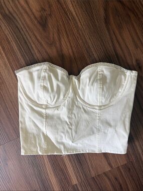Strapless Crop Top in Ivory with Rhinestone Trim
